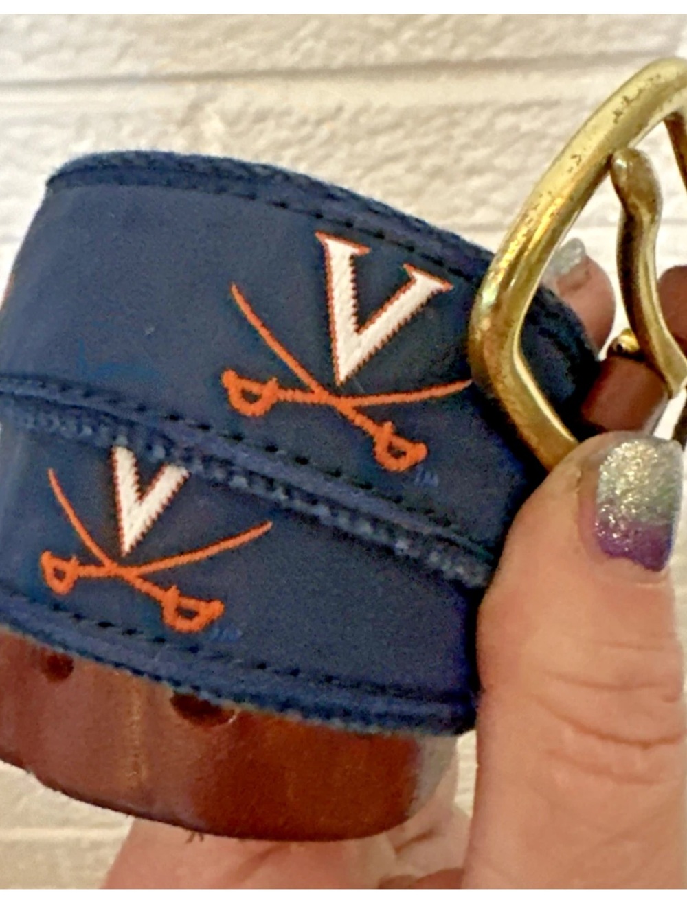 Virginia Cavaliers Belt Blue Canvas Leather Man Ltd Hand Made in Essex CT 30
